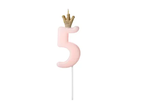 Świeczka urodzinowa 5 jasny różowy 9,5cm