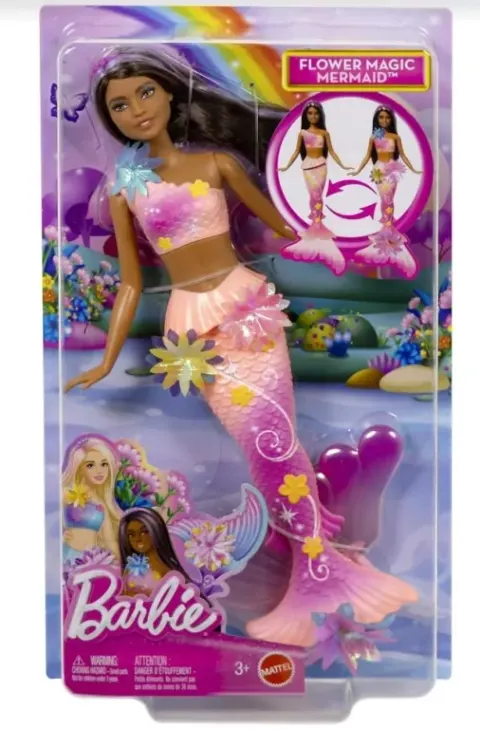 Barbie Syrenka Rozkwitające kwiaty Lalka brunetka