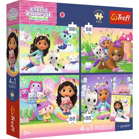 Puzzle 4w1 Koci Domek Gabi + plakat TREFL