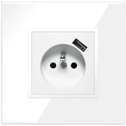 QUADRA Gniazdko Szklane Pojedyncze Białe USB
