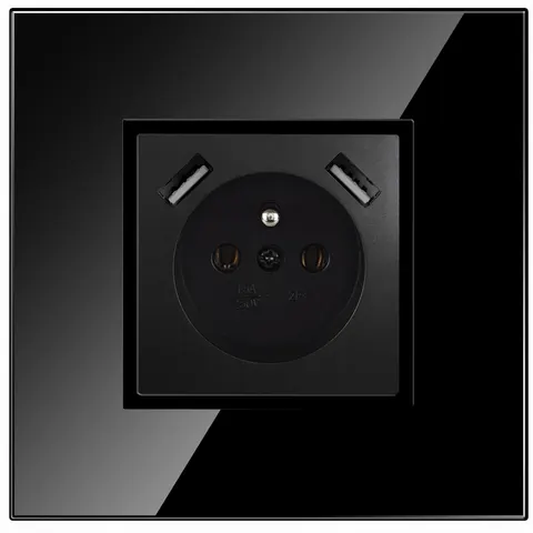 QUADRA Gniazdko Szklane Pojedyncze Czarne Z USB x2