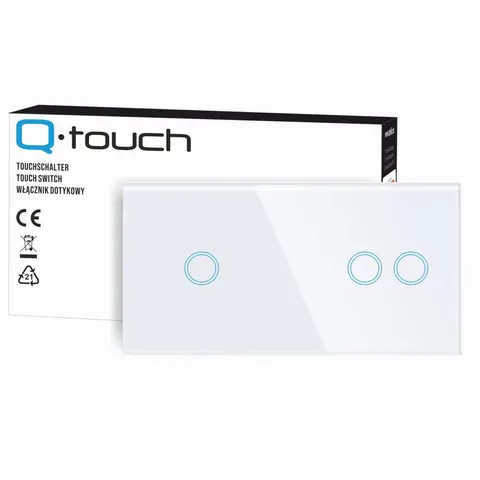 Włącznik Światła Dotykowy Szklany Duży Panel 2+1