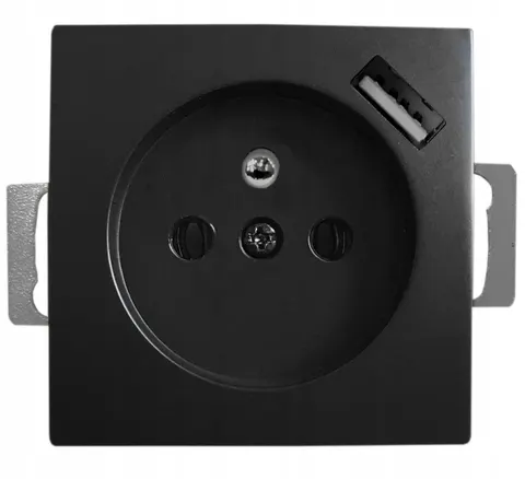 QUADRA Gniazdko Z Bolcem USB Czarne Do Ramek 230V