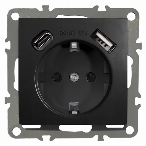 QUADRA gniazdo gniazdko podtynkowe czarne Schuko ładowarką USB C do ramki