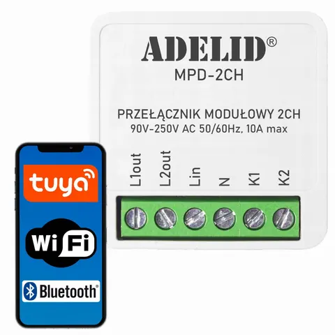 Przekaźnik włącznik przełącznik światła WiFi dwukanałowy 16A SMART TUYA