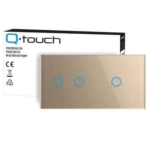 Panel szklany dotykowy włącznik światła potrójny złoty 2+1 2 moduły LED