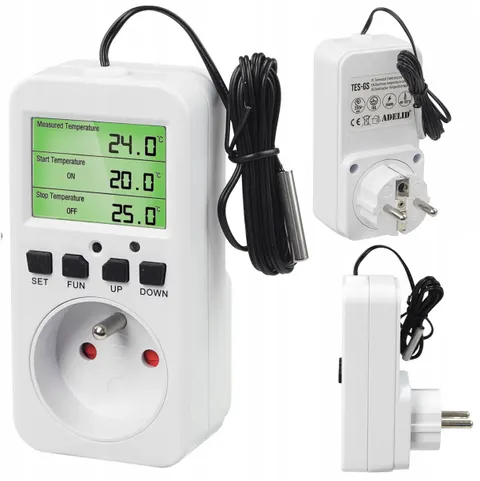 Termostat timer cyfrowy regulator temperatury gniazdo sieci 230V max. 3680W