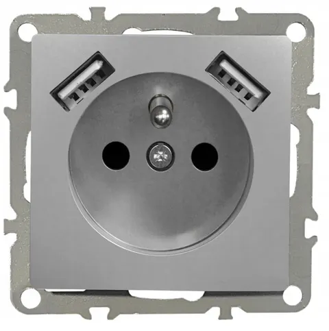 Gniazdo Elektryczne Z Bolcem Szare Gniazdko Pojedyncze Z USB X2 2.1A Typ A