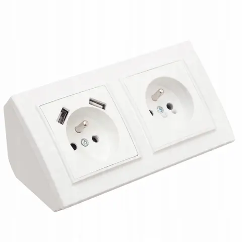 GNIAZDO PODWÓJNE MEBLOWE NAROŻNE BIURKOWE KUCHENNE BLATOWE 2XUSB BIAŁE
