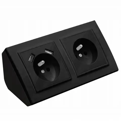 GNIAZDO PODWÓJNE MEBLOWE NAROŻNE BIURKOWE KUCHENNE 2XUSB CZARNE MATOWE