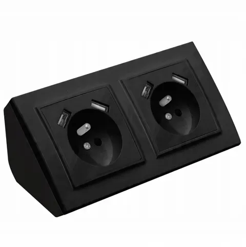 GNIAZDO PODWÓJNE MEBLOWE NAROŻNE BIURKOWE KUCHENNE 4XUSB CZARNE MATOWE