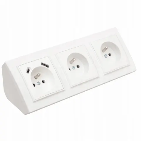 GNIAZDO POTRÓJNE MEBLOWE NAROŻNE KUCHENNE USB TYP C BIURKOWE BIAŁE LISTWA