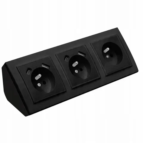 GNIAZDO POTRÓJNE MEBLOWE NAROŻNE USB TYP C BIURKOWE CZARNE MATOWE LISTWA