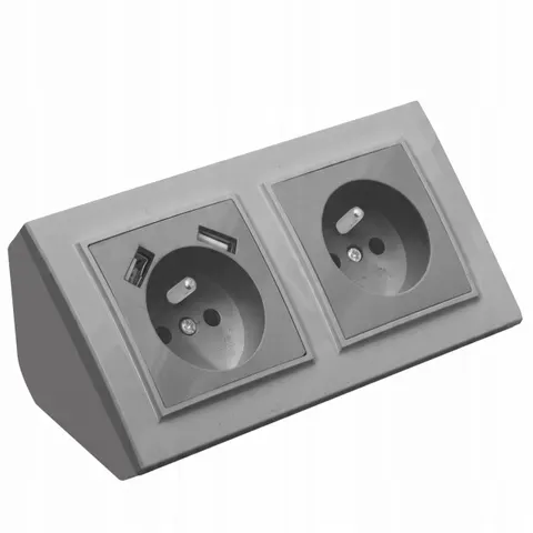 GNIAZDO PODWÓJNE MEBLOWE NAROŻNE BIURKOWE KUCHENNE BLATOWE 2XUSB SZARE