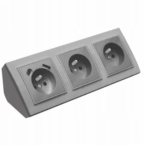 GNIAZDO POTRÓJNE MEBLOWE NAROŻNE KUCHENNE USB TYP C BIURKOWE SZARE LISTWA