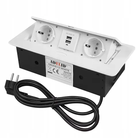 GNIAZDO CHOWANE W BLAT NABLATOWE + 2 USB GNIAZDKO MEBLOWE SCHUKO METALOWE