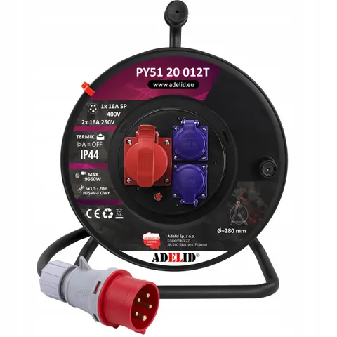 PRZEDŁUŻACZ SIŁOWY NA BĘBNIE 5X1.5 20M BĘBNOWY BUDOWLANY SIŁA 16A 400V IP44