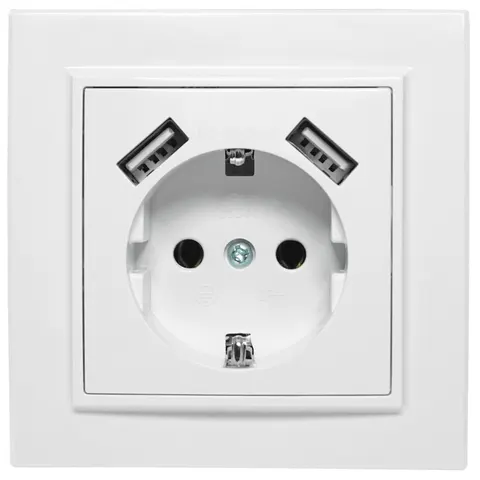 QUADRA GNIAZDKO SCHUKO PODTYNKOWE 2X USB 230V 2.1A KOMPLETNE Z RAMKĄ