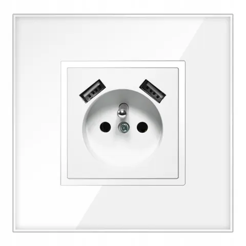 GNIAZDKO POJEDYNCZE BIAŁE SZKLANE Z BOLCEM KONTAKT Z ŁADOWARKĄ 2XUSB TYP A