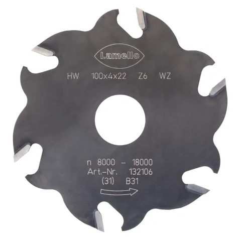 LAMELLO Frez do wpustów HW (karbid), Ø100×4×Ø22 mm, Z6(3+3) ząb naprzemienny 132106