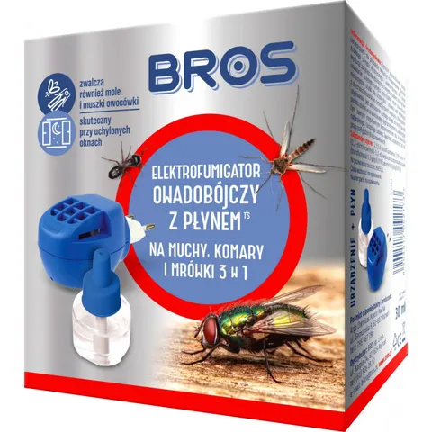 Bros Elektrofumigator owadobójczy z płynem 3w1 - urządzenie elektryczne na muchy, komary i mrówki do domu