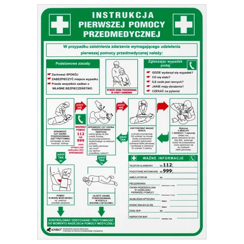 Instrukcja - Pierwsza pomoc przedmedyczna 25cmx35cm HUBIX K992.0102