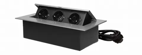 Gniazdo meblowe schuko 3x2P+Z wpuszczane w blat z przewodem 1,5m srebrne