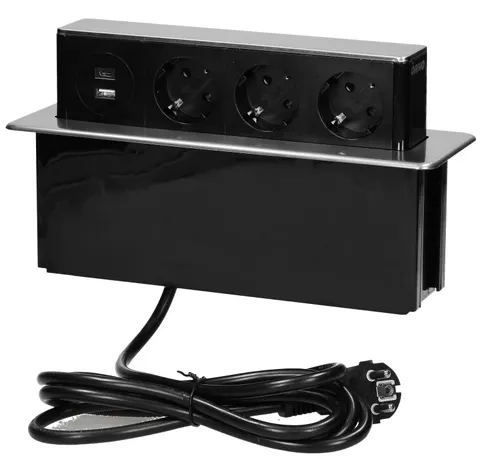 Gniazdo meblowe 3x2P+Z Schuko 2xUSB(A+C) inox