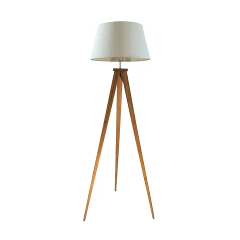 Lampa podłogowa IRMA Naturalne Drewno + Biały Abażur