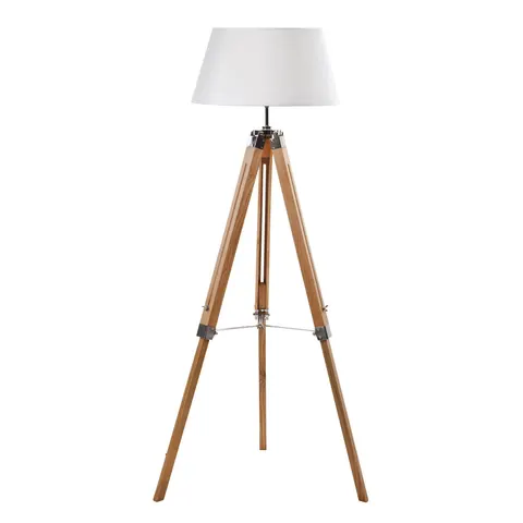 Lampa podłogowa AMARO Naturalne drewno + Biały abażur