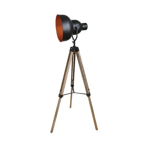 Lampa podłogowa MICHELINE Naturalne drewno + Czarny Klosz