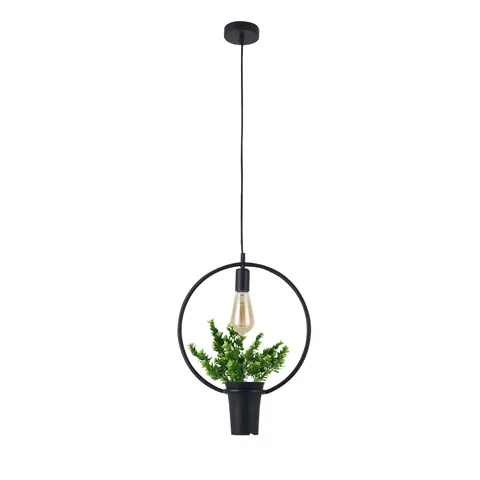 Lampa wisząca SOREN okrągła czarna z kwiatkiem E27