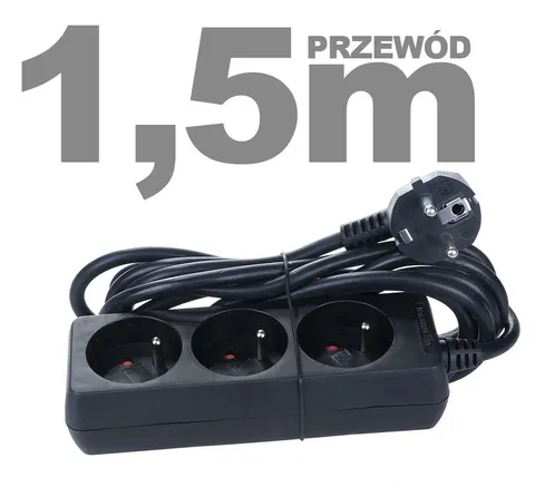 Przedłużacz mieszkaniowy czarny 3 gniazda 1,5m PM/3-3-1,5M BLACK domowy