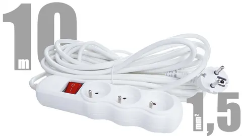 Przedłużacz mieszkaniowy 3 gniazda 10m z wyłącznikiem PM/3-3-10M+W 3x1,5 BIAŁY