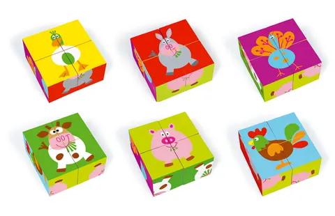 Puzzle drewniane kostki 4 elementy farma scratch