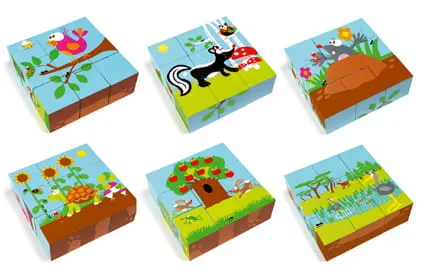 Puzzle las układanka drewniana 9 klocków kostki scratch