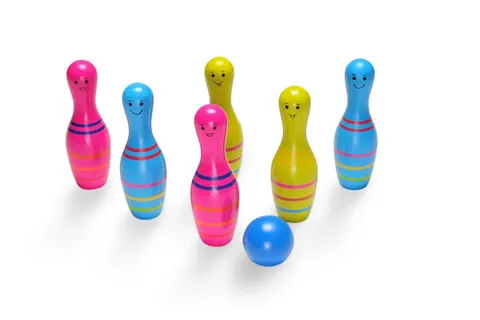 Drewniane kręgle kolorowe bs toys buiten speel