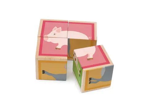 Puzzle układanka drewniana 4 klocki kostki farma 2 scratch
