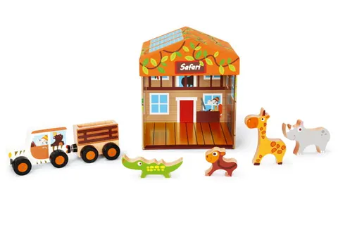 Domek safariI 2w1 drewniane zwierzęta scratch