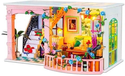 Salonik z tarasem DIY mini drewniany domek model LED 3D Robotime