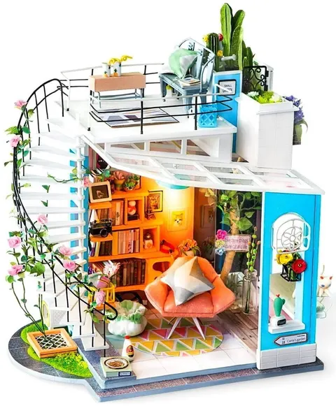 Pokój na poddaszu DIY mini domek drewniany do składania model LED 3D Robotime
