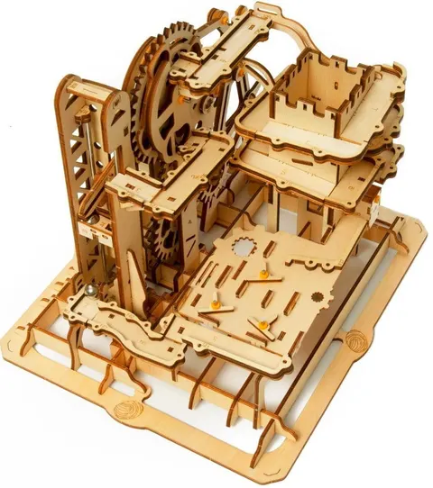 Tor dla kulek z wieżą drewniany mechaniczny DIY model 3D Robotime