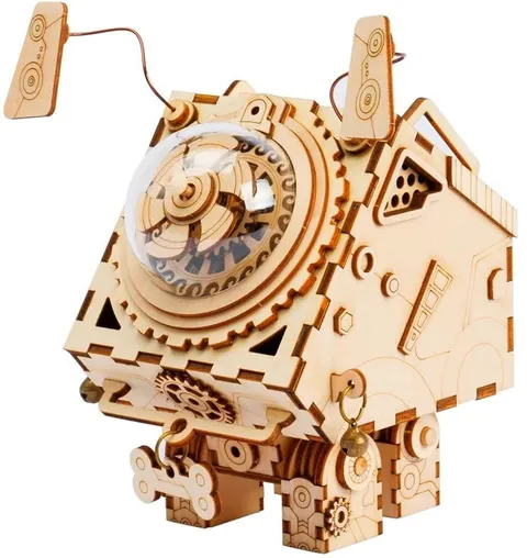 Pies pozytywka steampunkowa drewniany model 3D Robotime