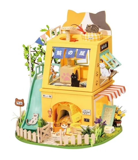 Koci domek drewniany mini domek DIY model 3D Robotime LED