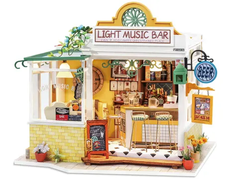 Składany drewniany model 3D bar muzyczny DIY Robotime LED