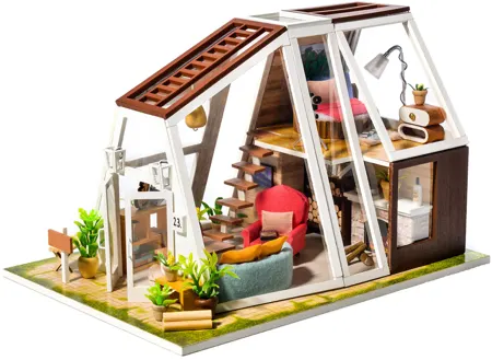 Składany drewniany model 3D domek Piotra DIY Little Story LED