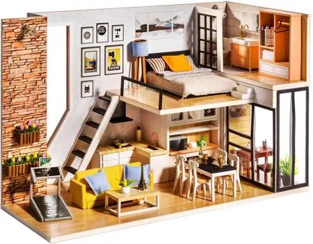 Składany drewniany model 3D Apartament Klaudii DIY Little Story LED
