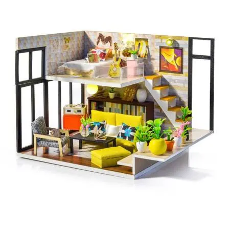 Składany drewniany model 3D Apartament Alexis DIY Little Story LED