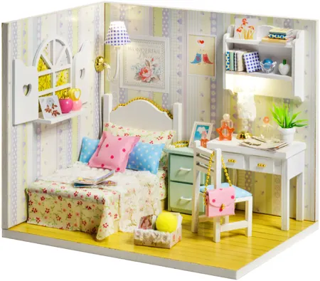Składany drewniany model 3D Pokój Basi DIY Little Story LED