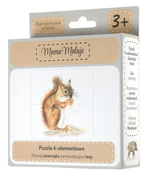 Puzzle 4 elementowe Zwierzęta leśne Montessori Mama maluje
